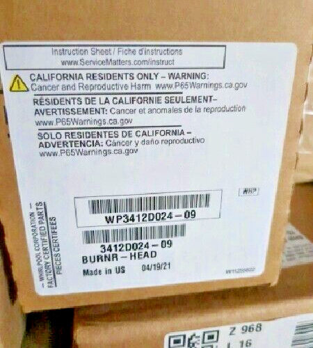 New Genuine OEM Whirlpool WP3412D024-09 Sealed Surface Burner, Range